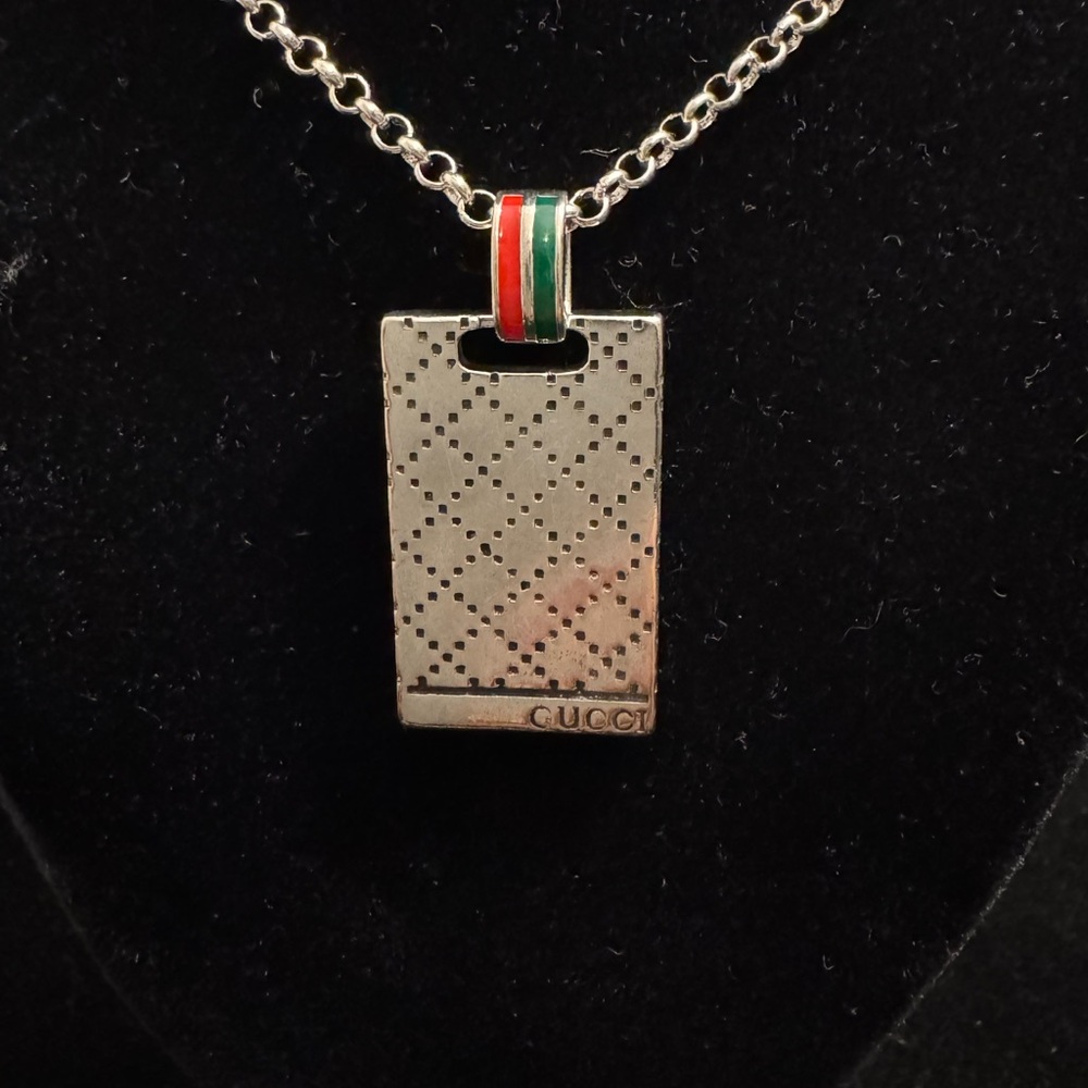 Gucci AG925 Dog Tag Monogram Logo Etched Necklace - Picture 3 of 7